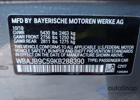 2019 BMW M550I xDrive z USA, uszkodzony, nr VIN WBAJB9C59KB288390